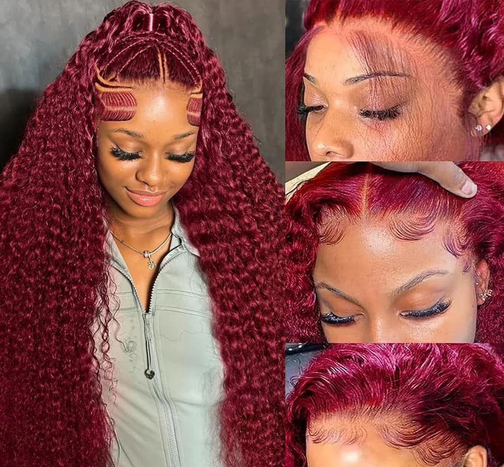 13x4 HD Lace Burgundy Human Hair Wig Pre Plucked 99j Colored Glueless Deep Body Wave Lace Front Human Hair Wigs For Woman