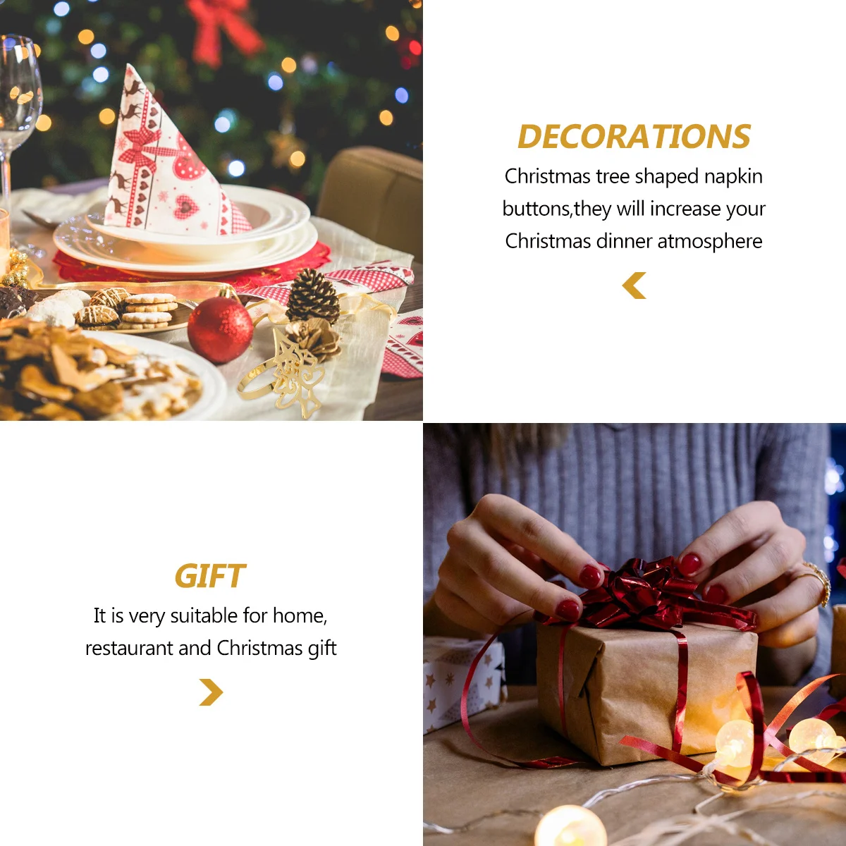 

4 Pcs Beautiful Napkin Buckle Alloy Table Decoration Christmas Tree Ring Circle Western Restaurant