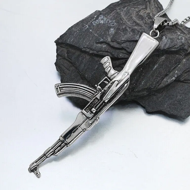 Saiye 316L Mens Stainless Steel Huge Large AK 47 Gun Pendant Necklace Chain Fashion Jewelry Wholesale