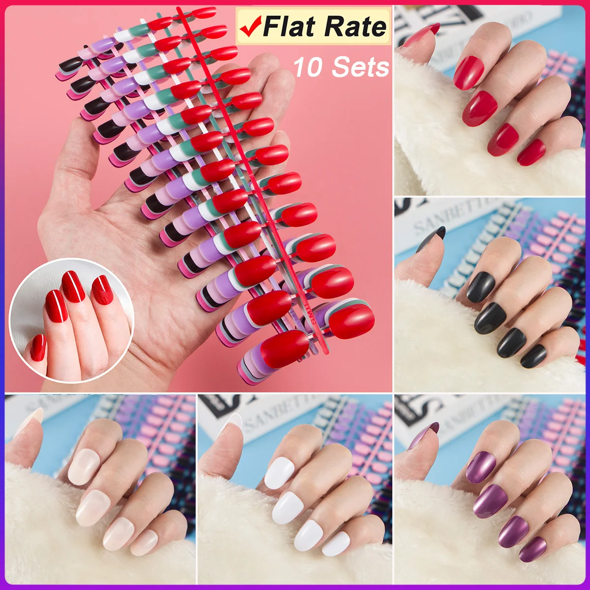 

10 Sets, 240 Pieces Short Round False Nail Tips Soild Color Short Fake Nail Art Tips Manicure DIY Kits Oval Nail Tips