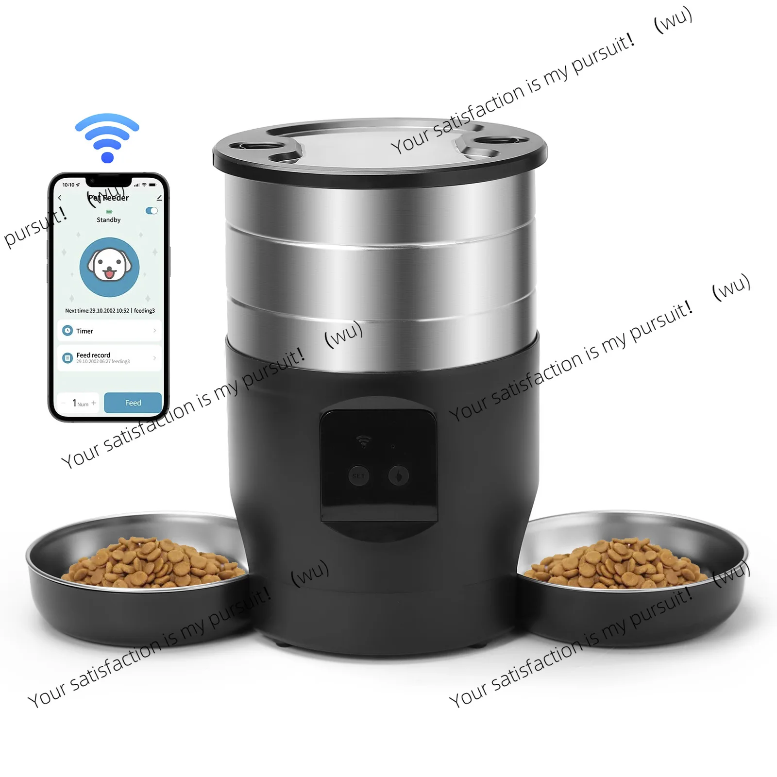 

4.5L Button Automatic Cat Feeder Includes Two Stainless Steel Bowls Smart Pet Cat and Dog Food Dispenser Feeder Pet Feeder