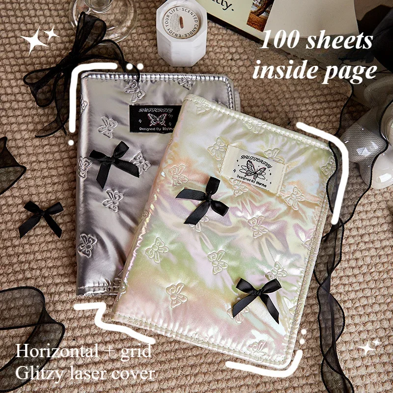 INS Aesthetic Bow Embossment Laser Cover Loose-leaf Notebook Art Girl Scrapbook Journal Travel Sketchbook Budget Planner Diary