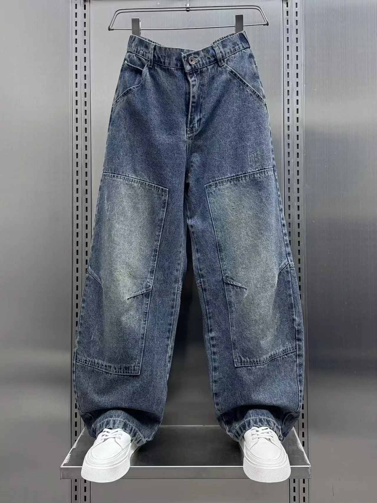 

Мужские джинсы Waed American Sle, прямые, в стиле пэчворк, свободного кроя, для весны и осени, в уличном стиле, из хлопкового денима