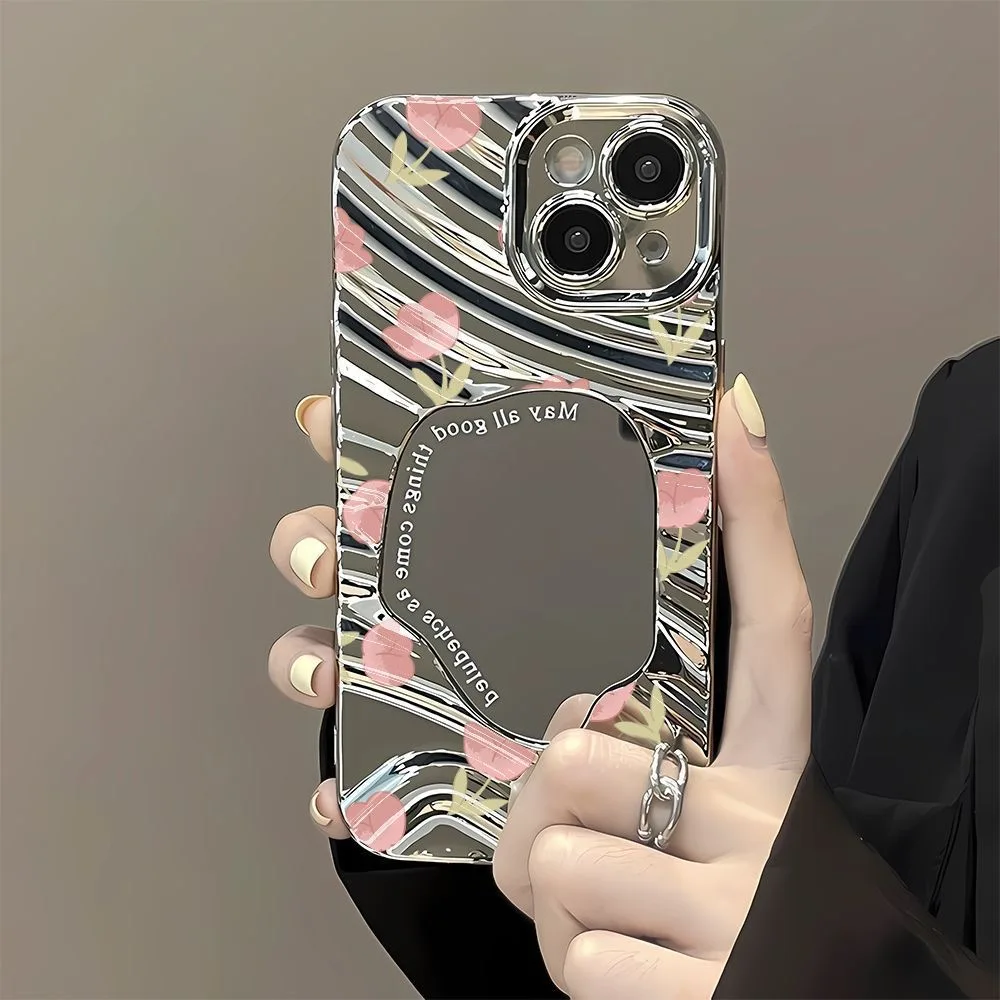 

Tulip Flower Phone Case For iPhone 16 15 13 11 12 14 Pro Max Shockproof Curly Wave Make up Mirror Protective Cover Soft Funda