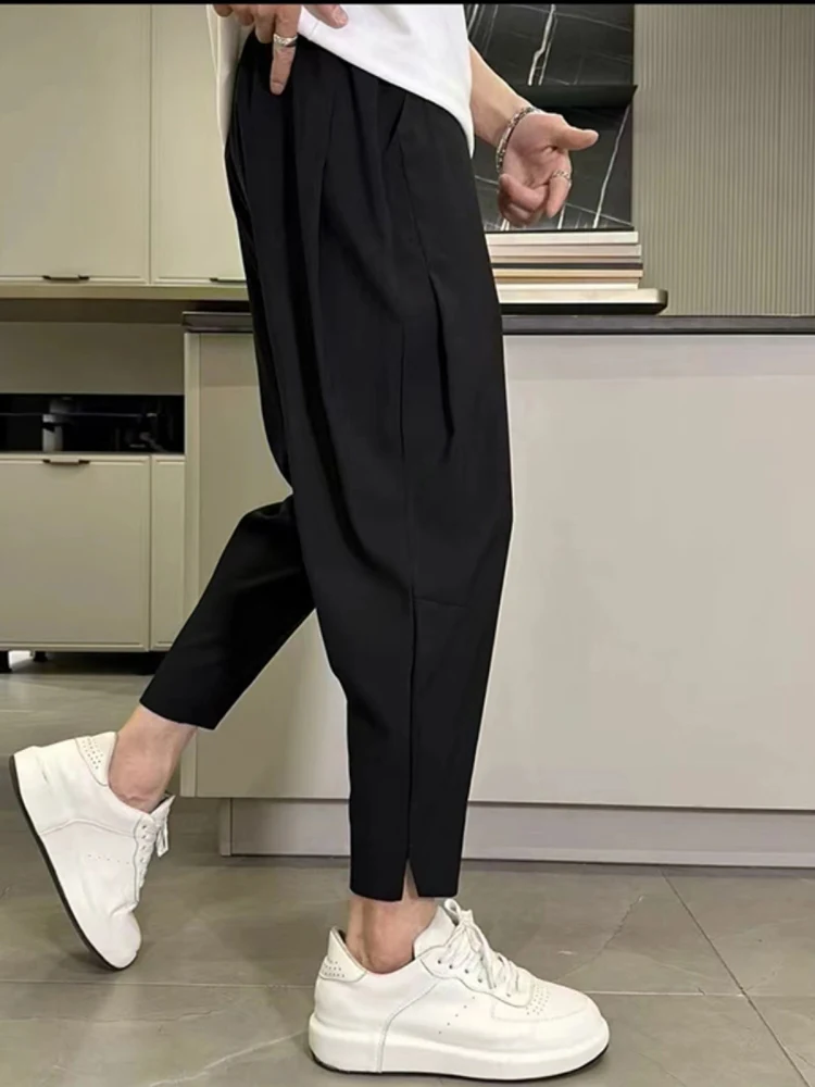 

Ice Silk Quick Dry Thin Casual Pants Men's Loose Harlan Split Elastic Cuffed Pants Summer Youth Fashion Pure Color