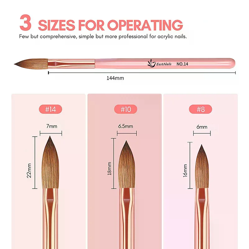 3-teiliges Nagelbürsten-Set aus Acryl # 8/10/14 Professionelle Acryl Pulver Verlängerung Nagel Pinsel Nail art 3D Carving Maniküre Salon Werkzeuge
