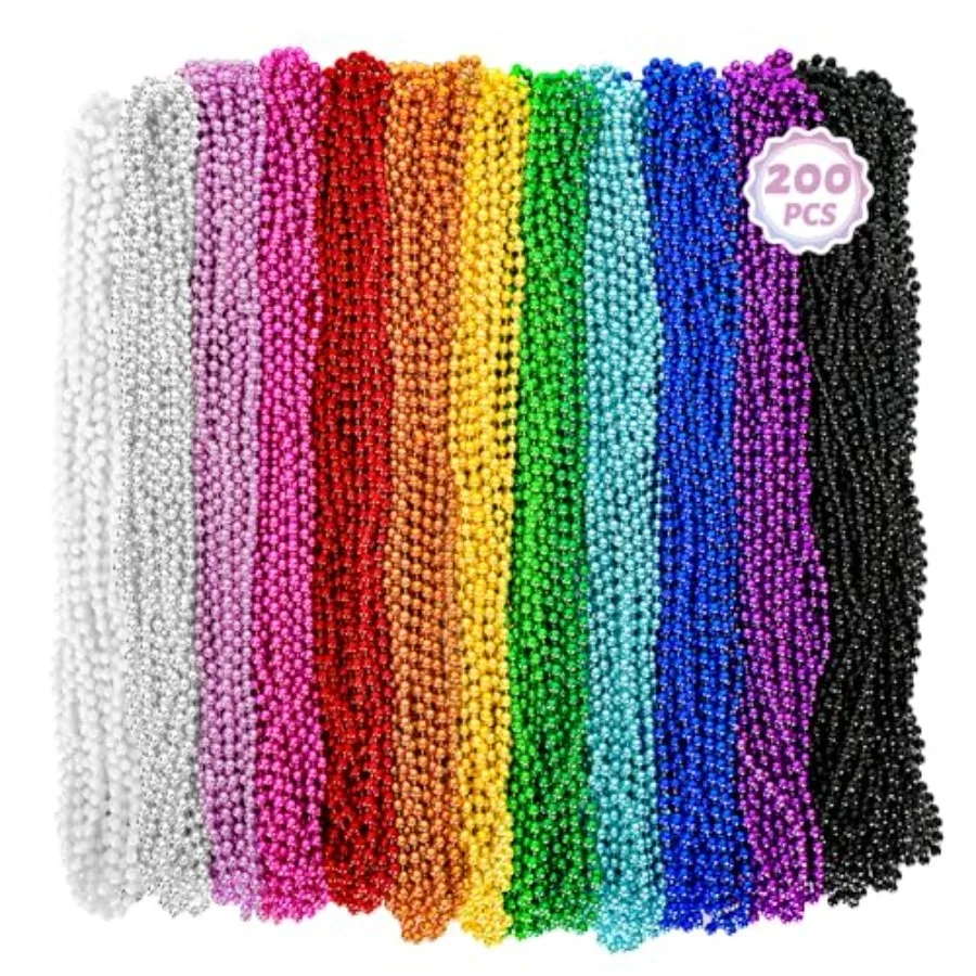 

200PCS Mardi Gras Beads 33 Bead Necklace Colorful Party Accessories for Women Men Carnival Parade Throws Bulk Decor for Christm