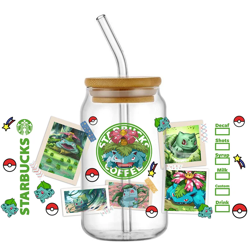 Funko Bestseller Niedliche Pokemon Beliebte 16oz UV DTF 3D Transfer Cartoon Aufkleber Folienaufkleber für Glas Dosen Becher Basteln DIY Kreativ
