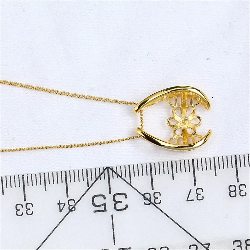 S925 Sterling Silver Pearl Pendant Setting, DIY Empty Bezel Cup Jewelry Supplies for Craft Making, Hollow Prong Pendant Findings