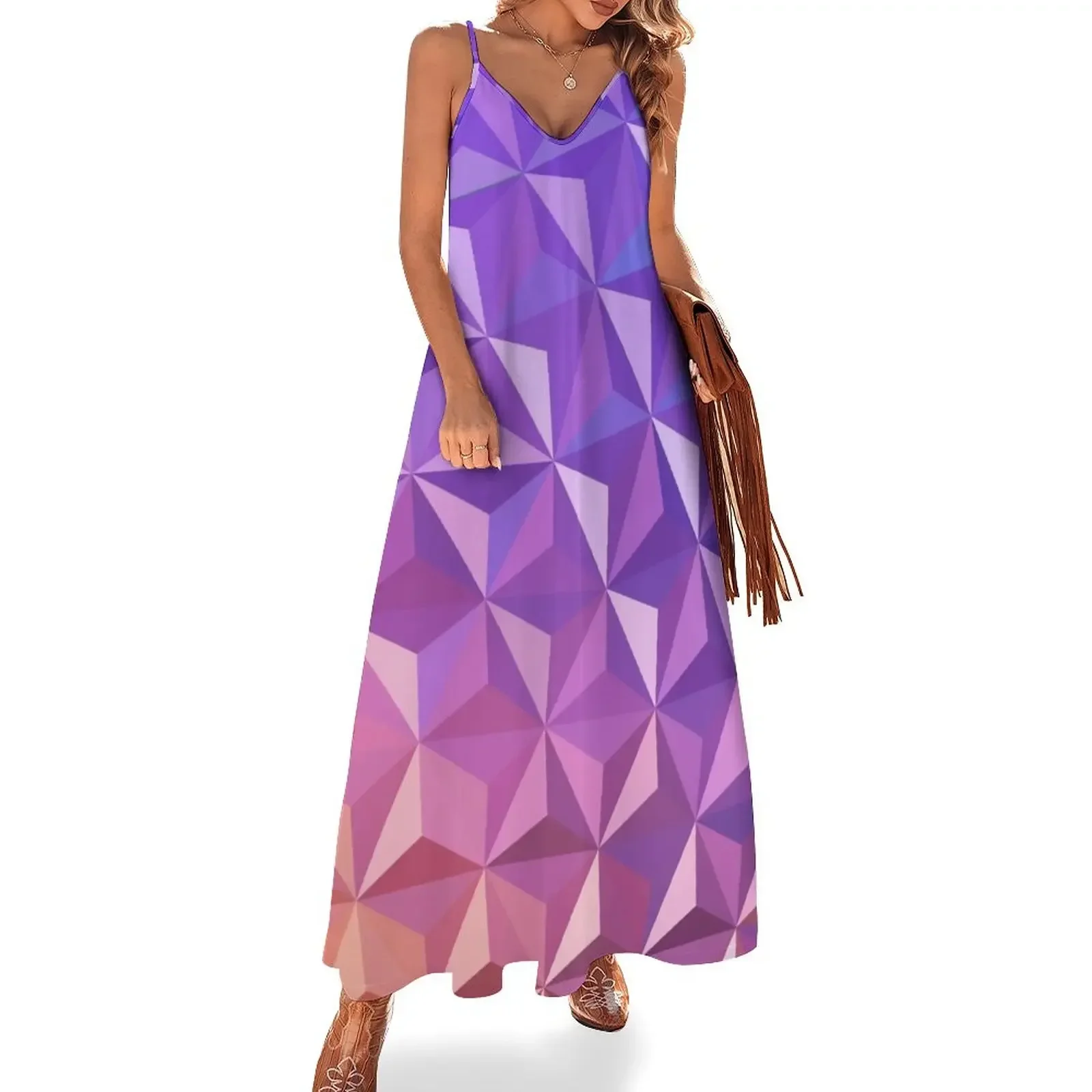 

Low Poly Spaceship Earth (Sunset) Sleeveless Dress Long dress woman Female clothing Dress