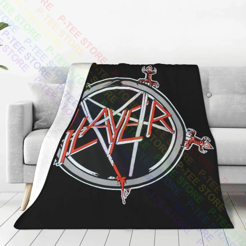 Slayer Pentagram Logo Metal Rock Band Blanket Autumn Bedspread Breathable Faux Fur Mink Camping Blanket