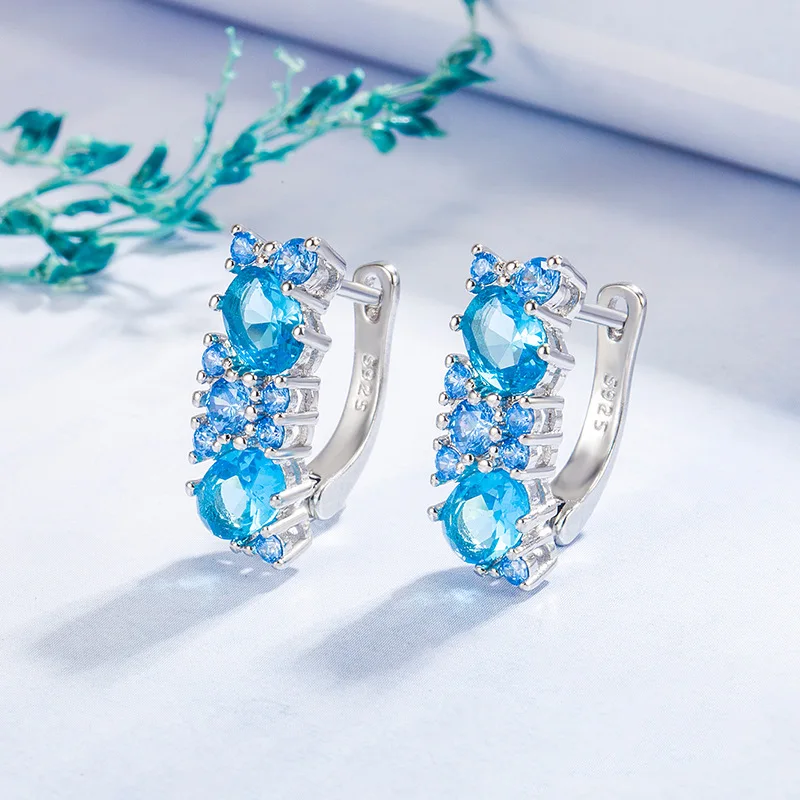 Sky Blue Zircon Vintage Non Tarnish Womens Silver Plated Earring Fashion Jewelry Ladies Earrings