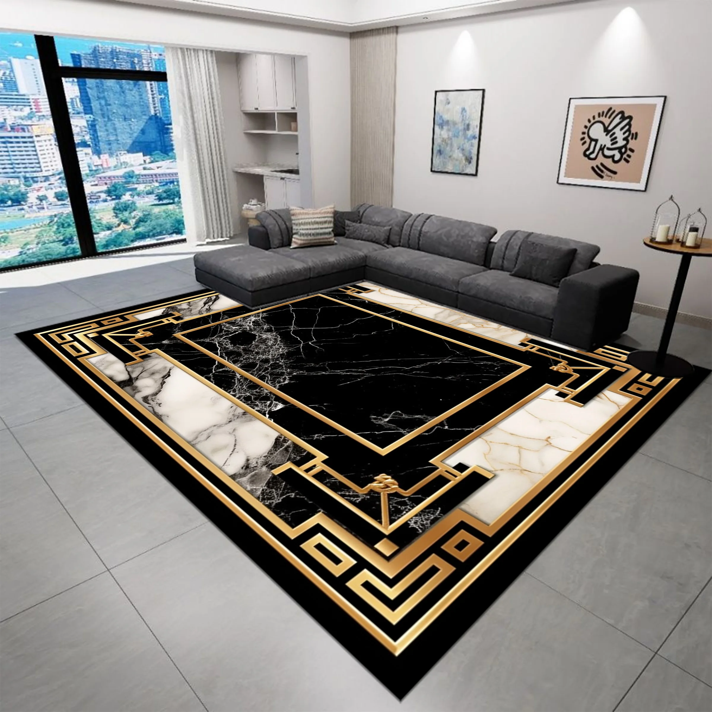 Black Home Decoration Carpet Living Room Luxury Golden Carpets Hall Sofa Area Soft Rugs Hallway Bedroom Doorway Floor Mat