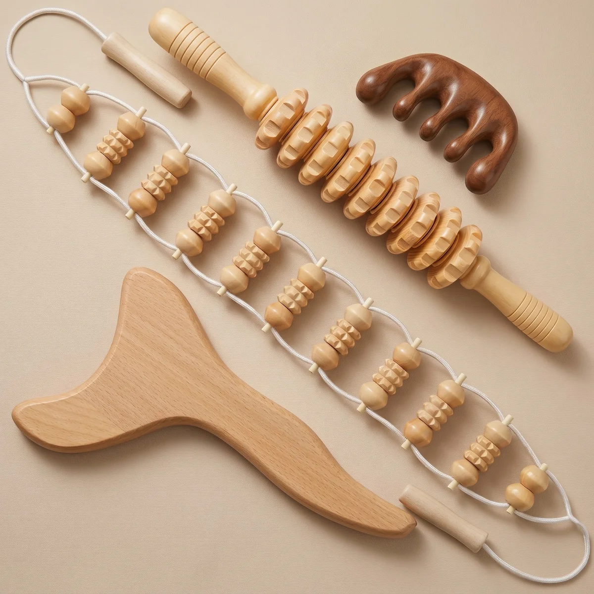 Kit complet de madérothérapie en bois pour massage réducteur, outils de madérothérapie colombienne pour le remodelage corporel