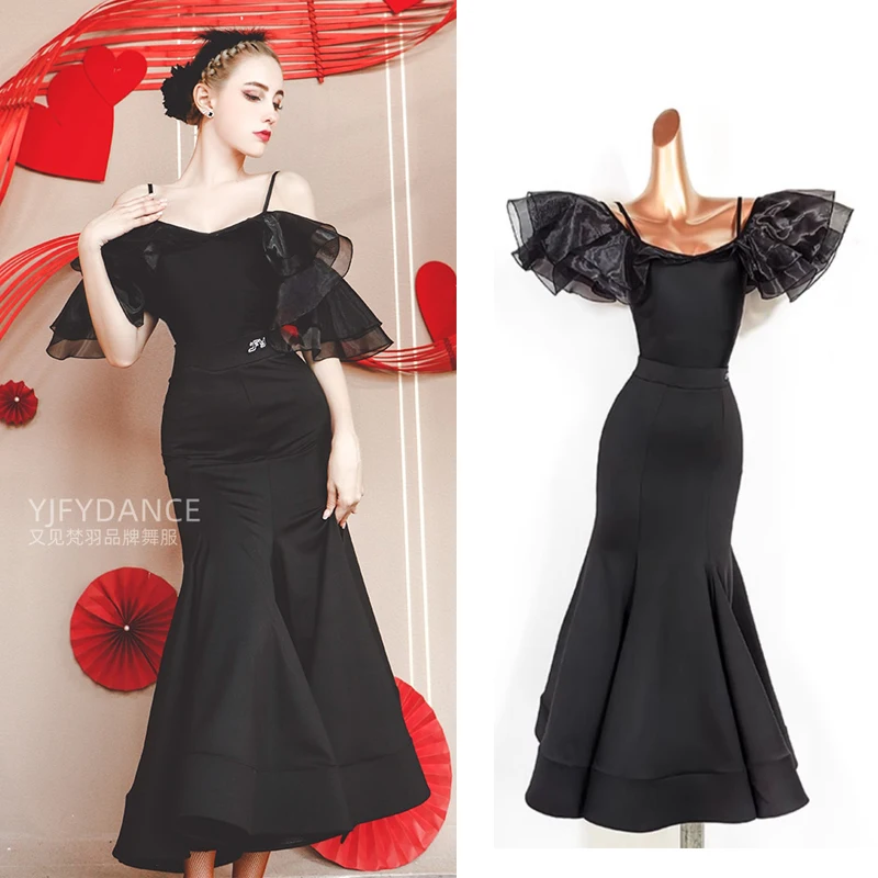 Bubble Sleeve Tops Irregular Split Fishbone Skirt Suit National Standard Clothes Ballroom Dance Dress Performance Wear DN16959