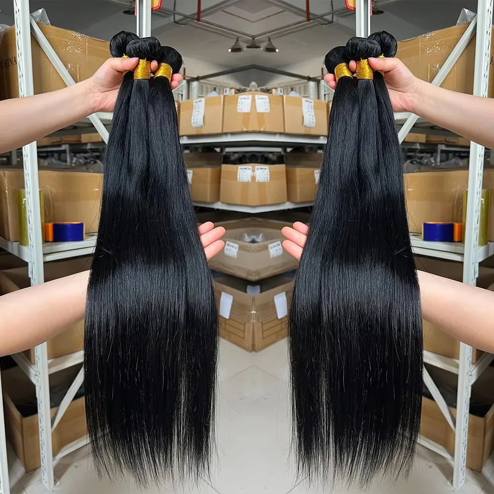 

30, 32-дюймовые прямые пучки человеческих волос, 100% необработанные пучки волос, прямые костяные прямые оригинальные двойные утки, девственные волосы, плетение