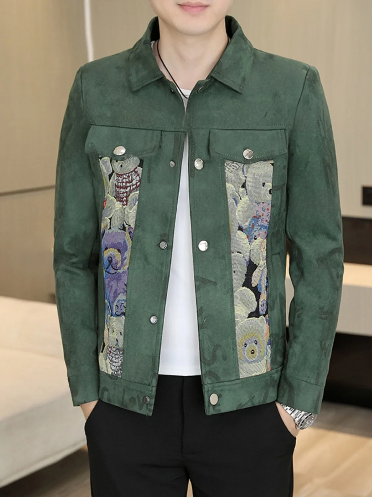 

Мужская повседневная куртка с лоскутным дизайном, весна-осень, новая корейская версия, свободный крой, полосатая, из полиэстера, с длинными рукавами