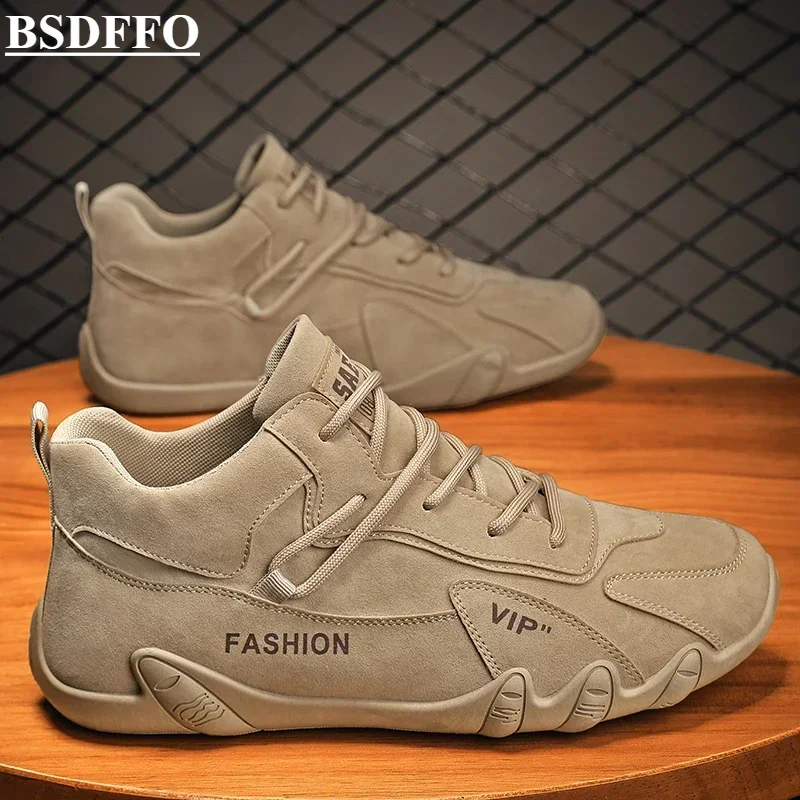 

BSDFFO Leather Ankle Boots for Men Waterproof Sneakers Lace Up Leather Casual Sneakers for Men Casual Motorcycle Shoes