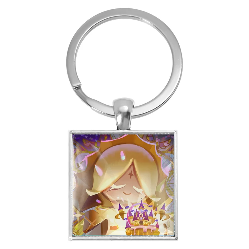 Game Cookie Run Kingdom Ancient Beast Shadow Milk Cookie Square Keychain 25mm Handmade Alloy Keychain  Accessories Fans Gift