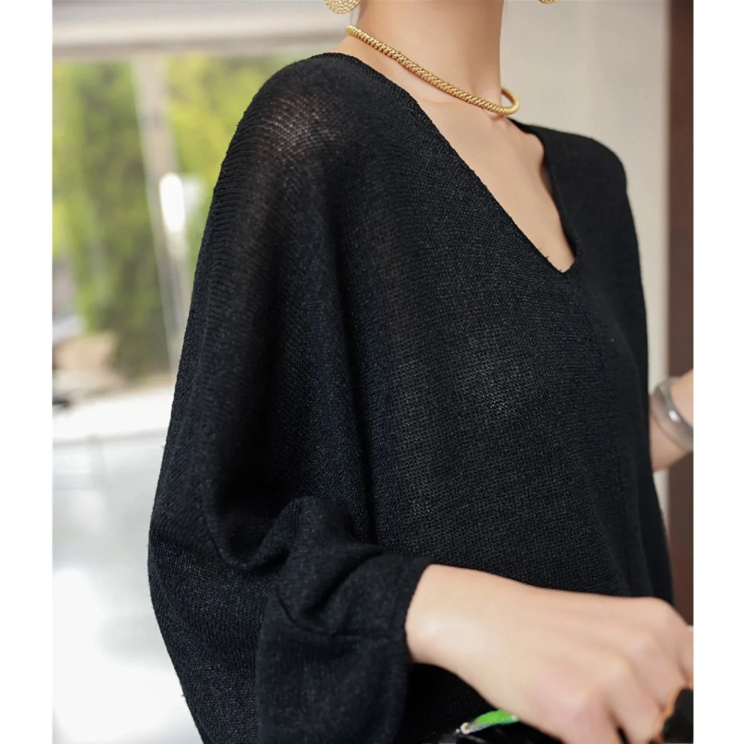 Sl V-Ne تريكو فضفاض مناسب للتخسيس من ألياف البوليستر طويل Sve للتنقل قطعة واحدة لموسم الخريف لون نقي #3