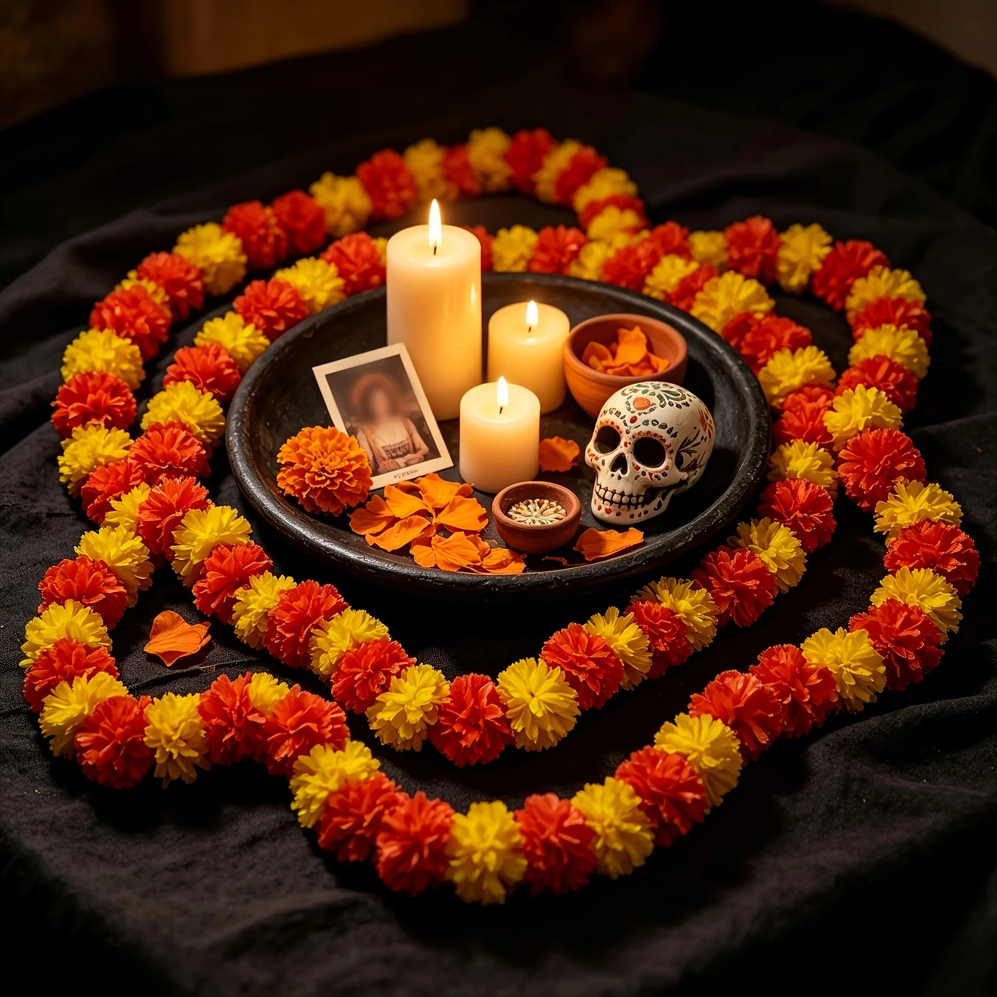 2 Stück 3M Künstliche Sonnenblumen-Ringelblumen-Girlande für den Tag der Toten und Diwali-Dekoration – Detail 1