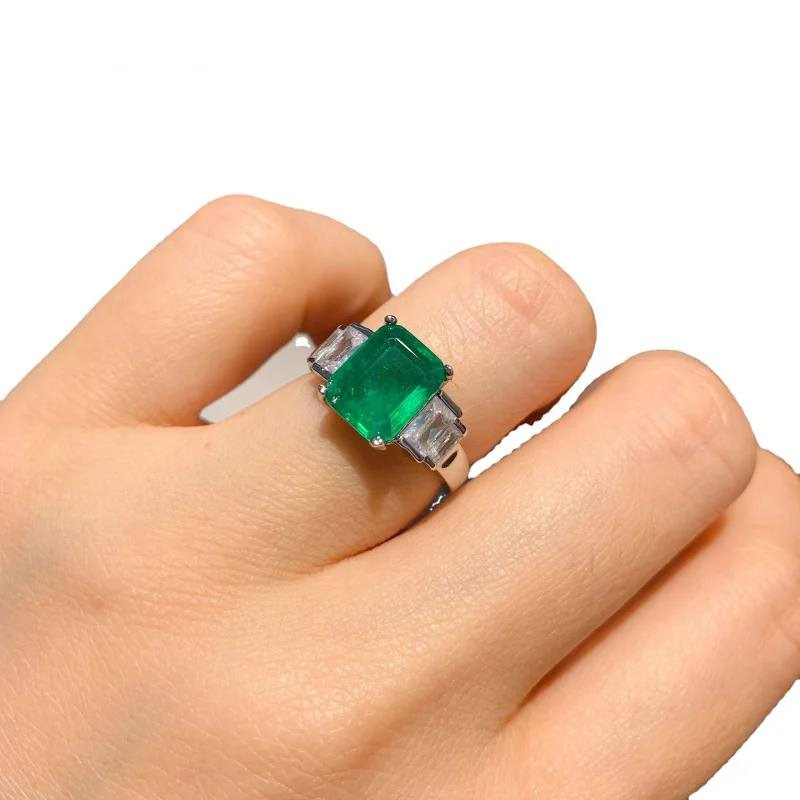 Jewelry Gemstone Style European and American Trend Emerald 8*10 Rectangular Women's Ring