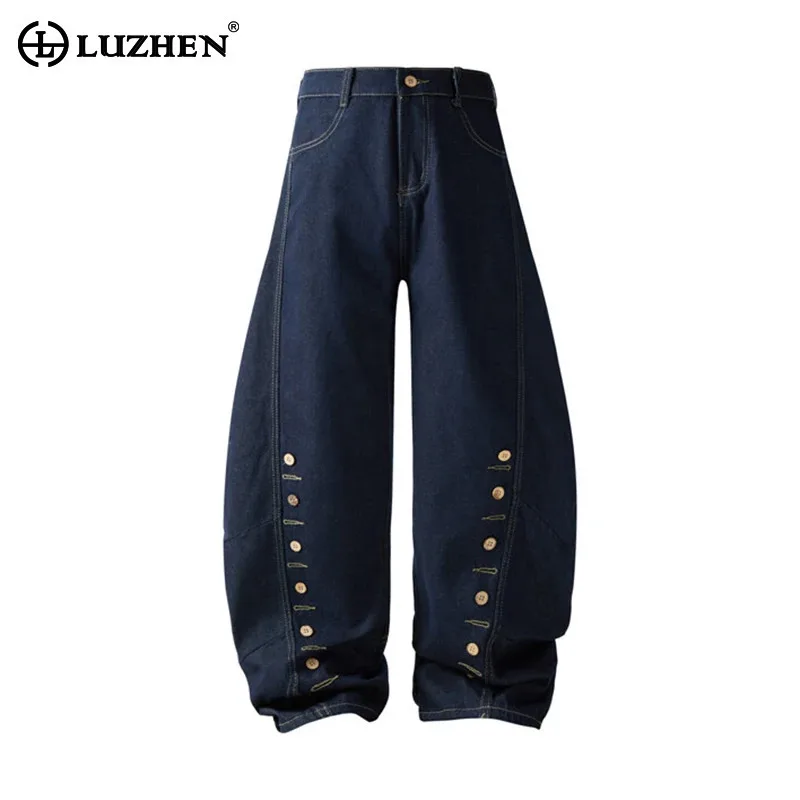 

LUZHEN Luxury Original Niche Design Buttoned Decorate Straight Casual Jeans Men's Trendy 2025 New Solid Color Denim Pants JY2396