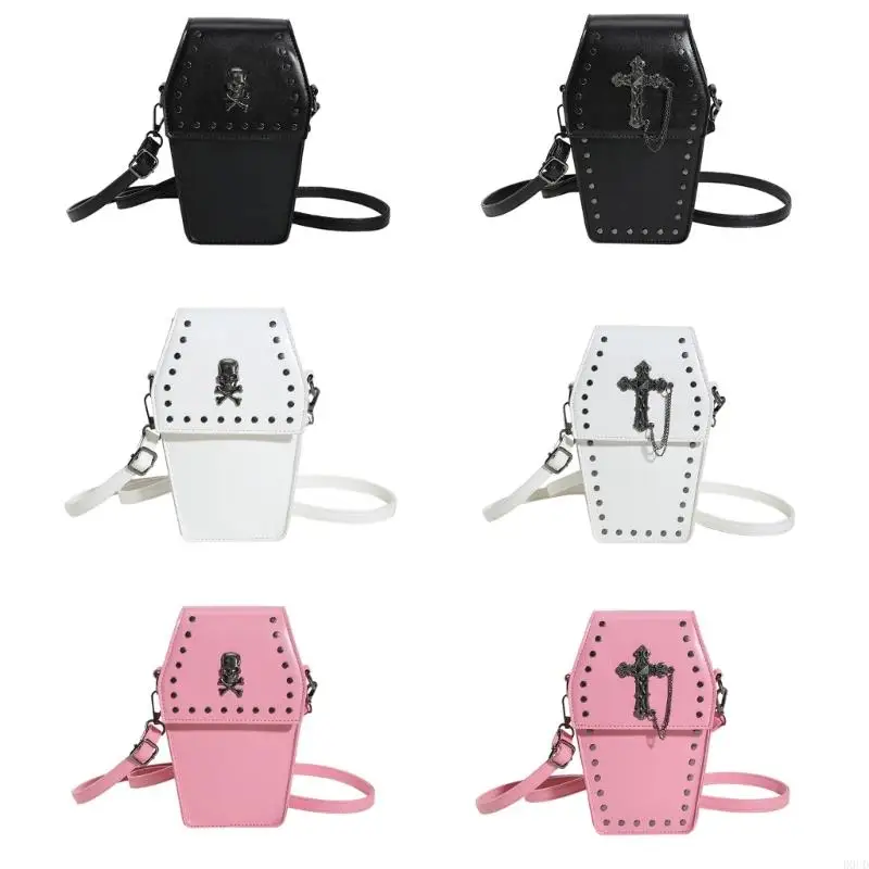 

D0UD 2023 Versatile Small Cellphone Bag Rivet Handbag for Girl Women Fashion Purse Halloween Gothic Bag Coffin Shaped Bag