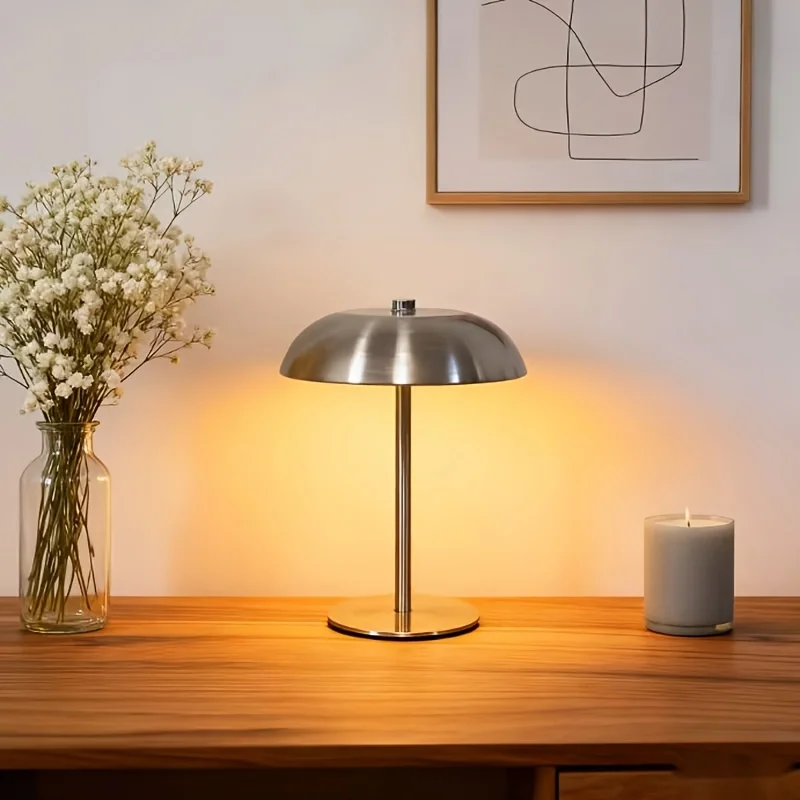 Multi-scene Ambient Light Metal Vintage Minimalist Mushroom Table Lamp Light Luxury Creative LED Eye-protection USB Rechargeable Touch Dimming Multiple Color Options Bedroom Bedside Desk Lamp