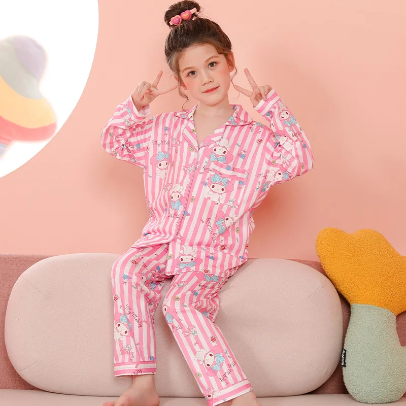 2023 Kawaii Sanrioed Children\'s Pajamas Anime Kuromi My Melody Cinnamoroll Sleepwear Kids Loungewear Girls Autumn Homewear Gift