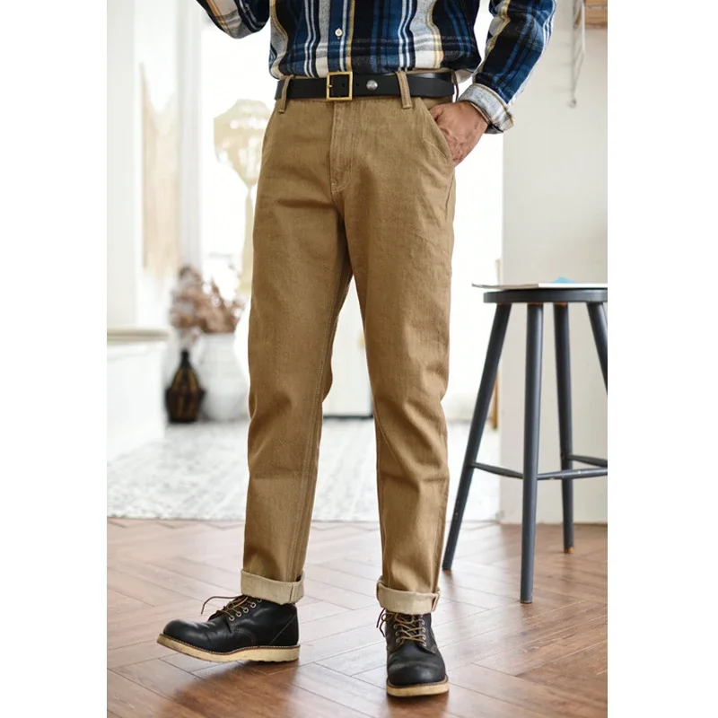 

Saucezhan jeans men Selvedge denim jeans vulcanization Khaki jeans pants Autumn and winter cargo pants men Zipper Fly Casual