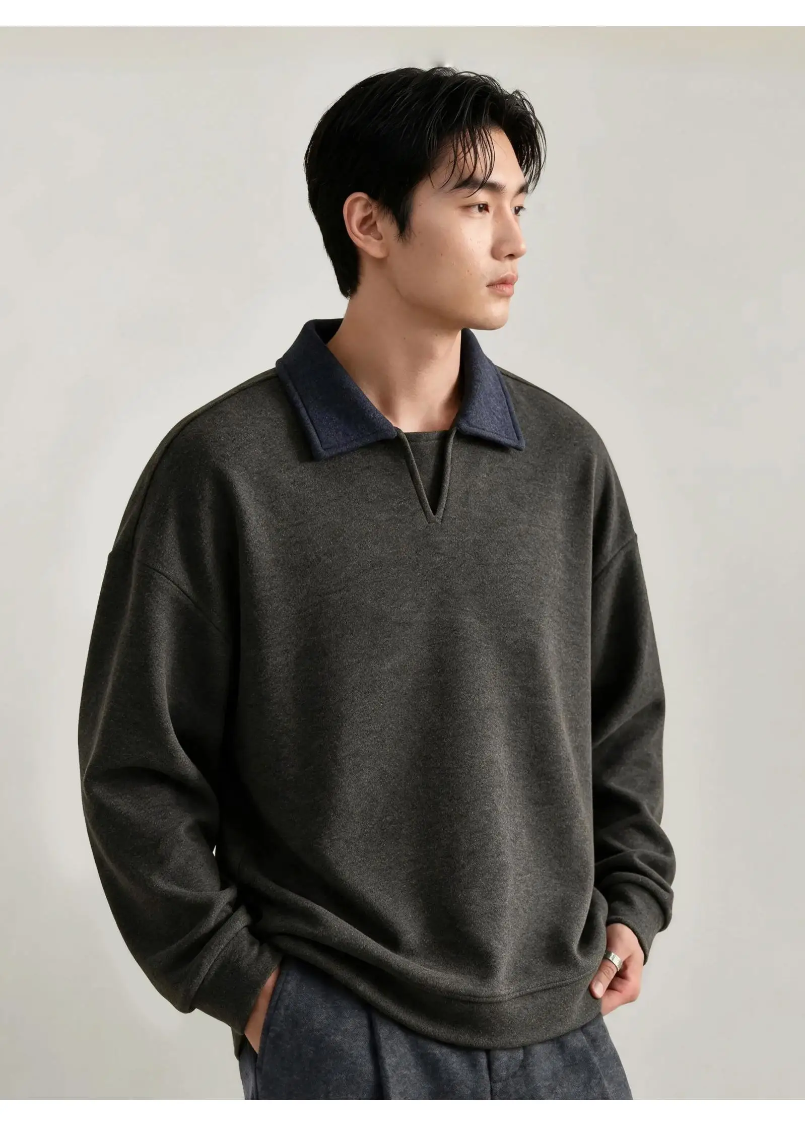 Men Splice Collar Loose Casual Pullover Sweatshirts Autumn Winter Streetwear Vintage Fashion Hoodies Sweatshirts Coat Tops