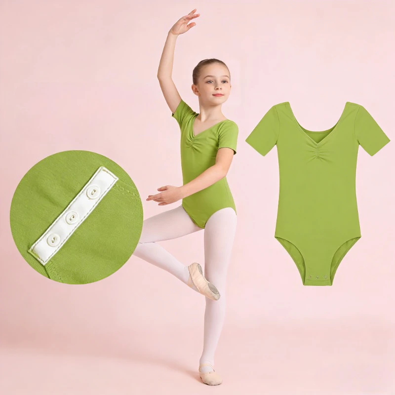 

Girls' Leotard Ballet Dance Wear Short Sleeve Open-croutch Practice Costume Dancewear for Girls Children Ballet Practice Outfit