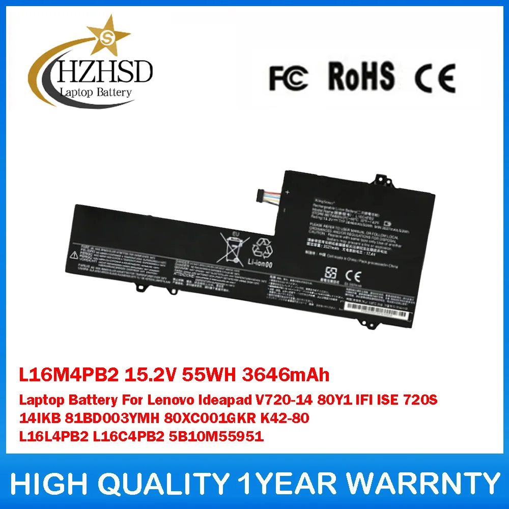 

L16M4PB2 15.2V 55WH 3646mAh Laptop Battery For Lenovo Ideapad V720-14 80Y1 ISE 720S 14IKB 81BD003YMH 80XC001GKR K42-80 L16L4PB2