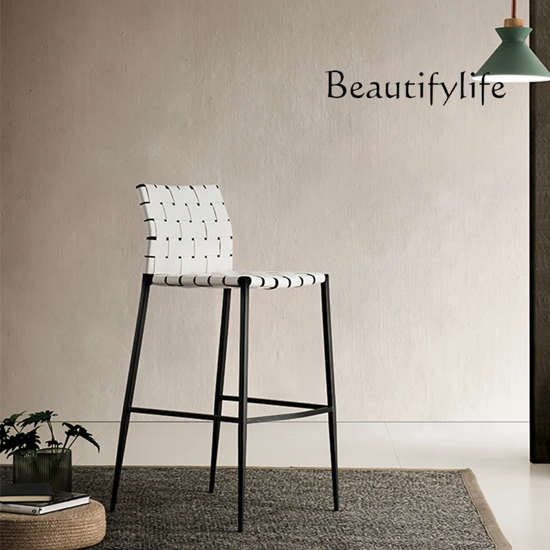 Modern Backrest Bar Chairs Minimalist Woven Counter Single Lounge High Chairs Kitchen Fashion Apartment Sillas De Bar Furniture