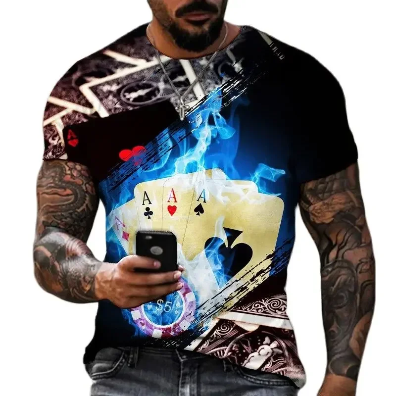 

Creative Poker Graphic T-shirt 3D Summer Fashion Men's Trend Casual personality Printed T-shirt casual crew neck short sleeve