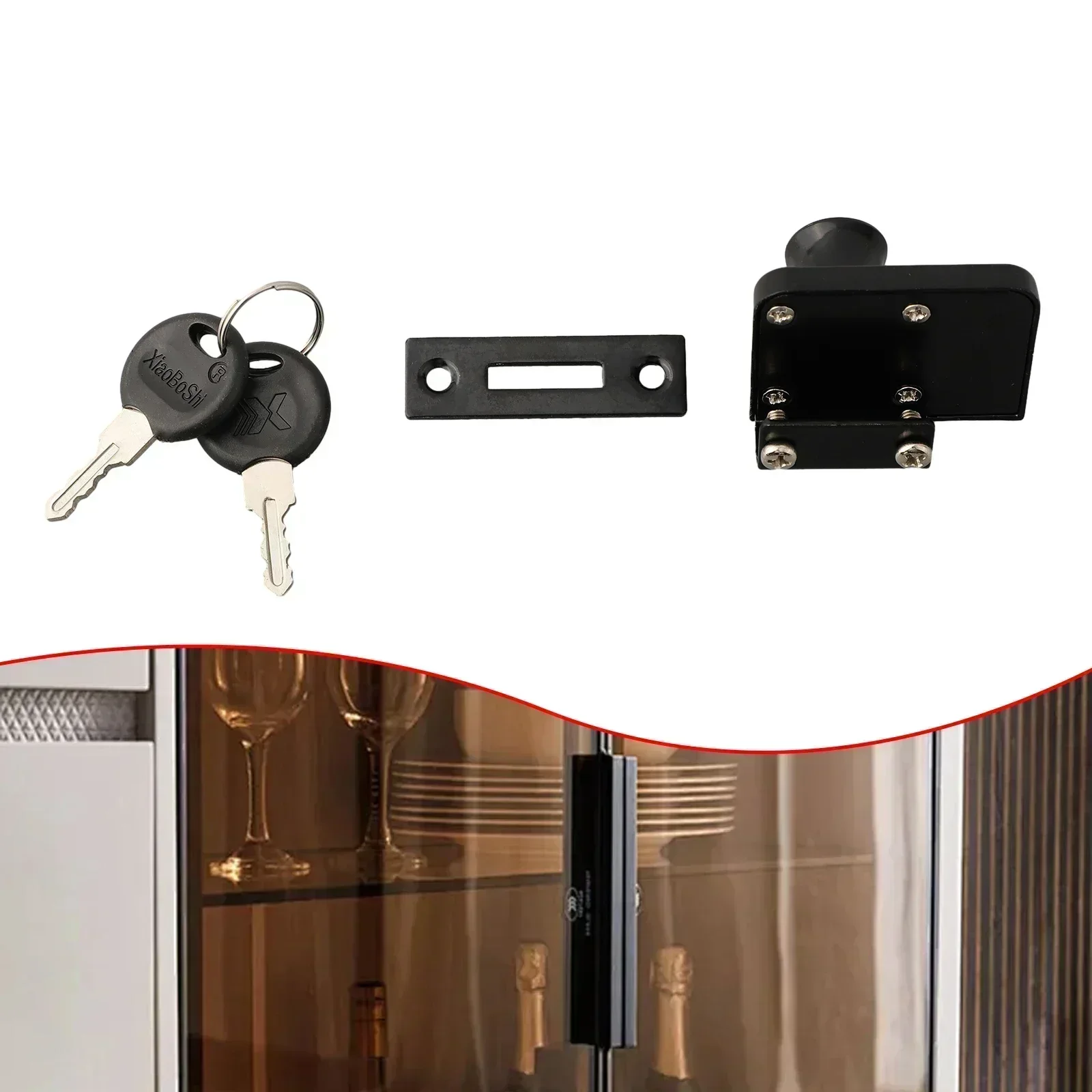 Double Door Lock For Glass Cabinet And Showcase Made From Zinc Alloy Suitable For Rotating Glass Doors With Key