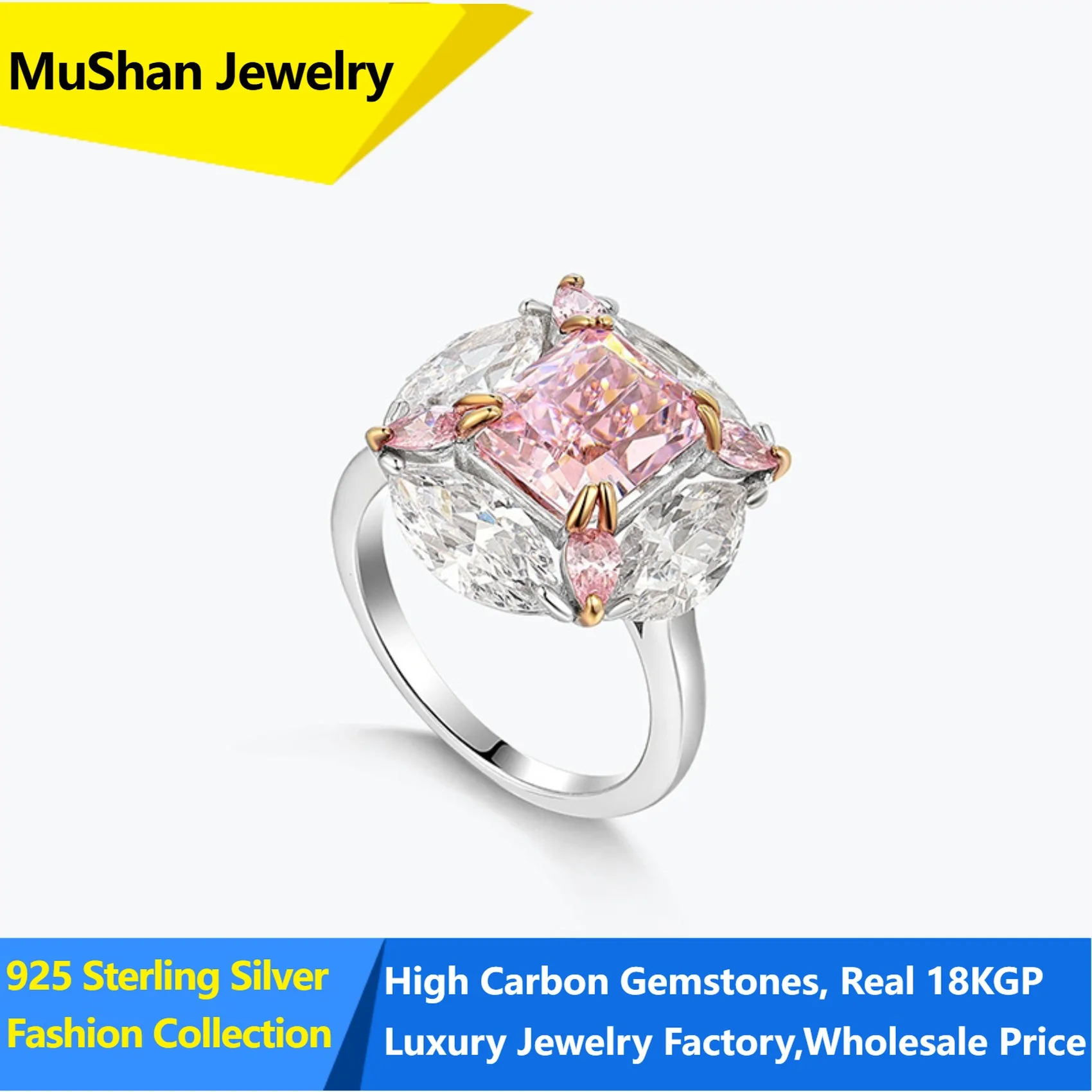 MuShan Jewelry Factory 925 Sterling Silver Rings Wedding Band for Women Certificate High Carbon Gemstones Ring s925 Fine Jewelry