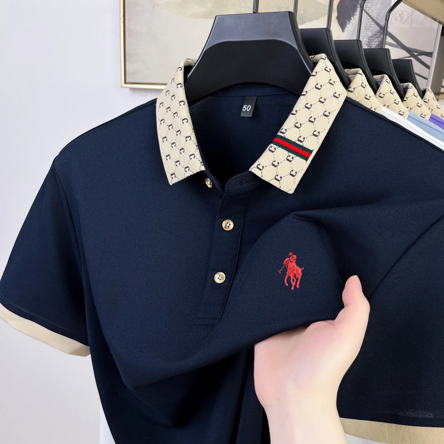 

Luxury custom summer new men's shortsleeved business casual comfortable breathable polo shirt exquisite embroidery design Tshirt