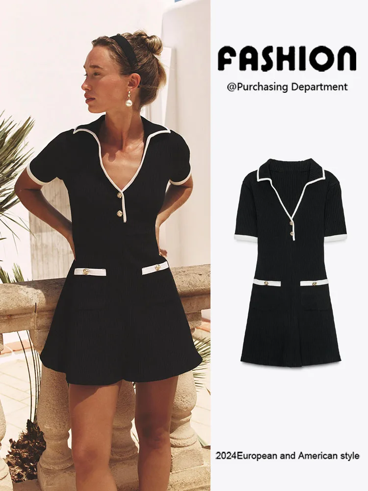 Faionable V-Ne  Skirt Dr Metal Button Detail New Summer Collection Women's Clothing Ethnic Stage Costume