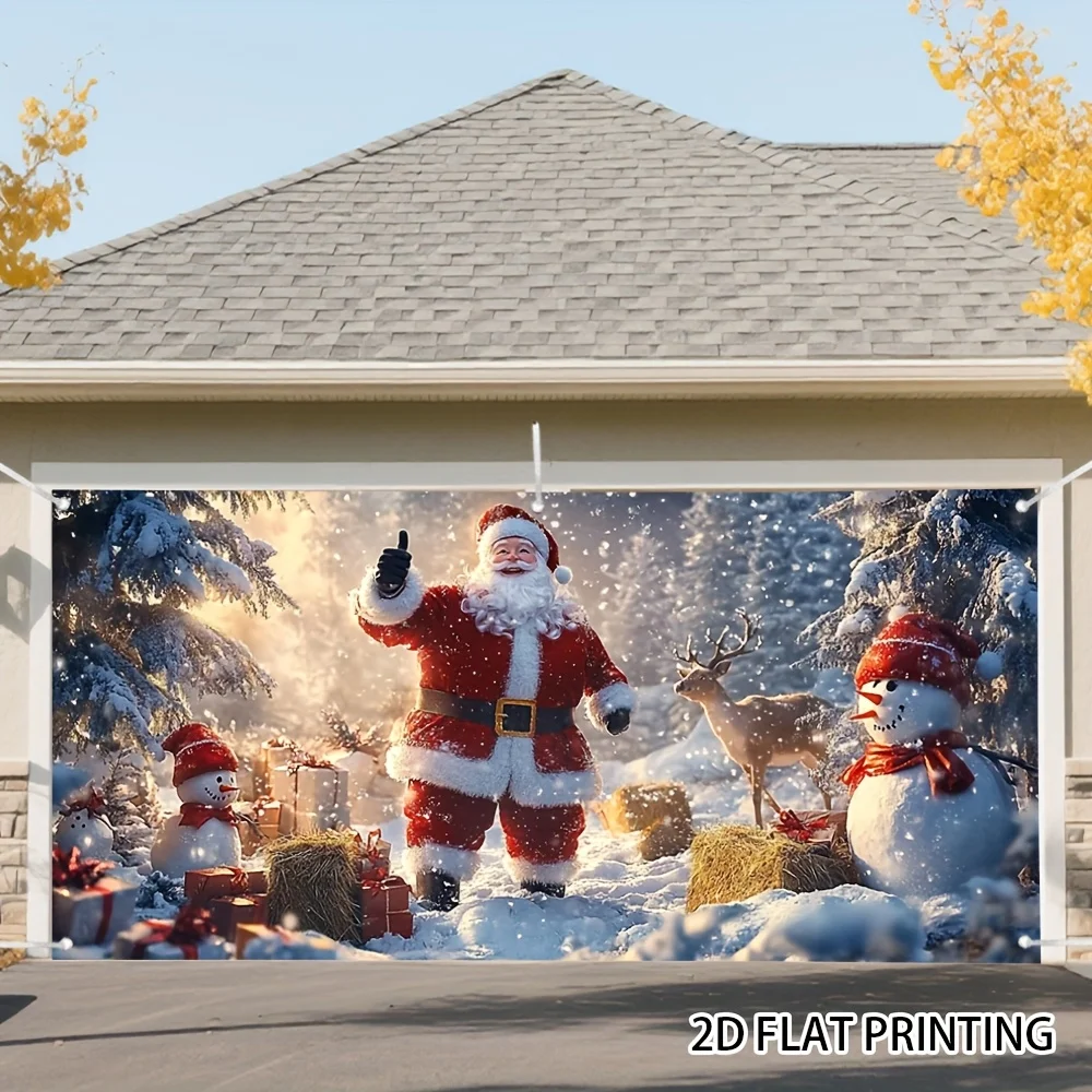 

1pc Large Santa Claus Reindeer Snowman Christmas Door Banner, Festive Backdrops & Banner, Garage Door Banner -Holiday Decor