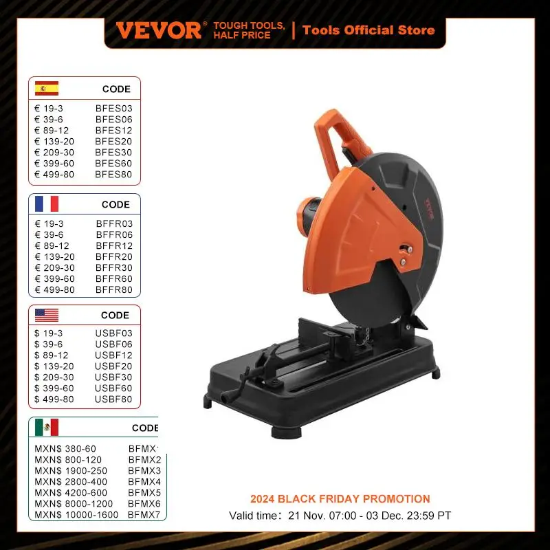 

VEVOR 2300W Abrasive Chop Saw 14"/355mm Blade Diameter Cut Off Saw Steel Cutting Machine 0-45° Adjustable Angle Miter Saw