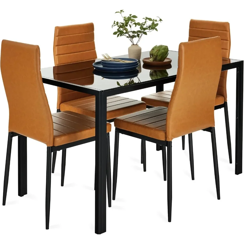 Best Choice Products Juego de comedor de vidrio de 5 piezas, muebles de mesa de cocina modernos para comedor, comedor, compacto que ahorra espacio