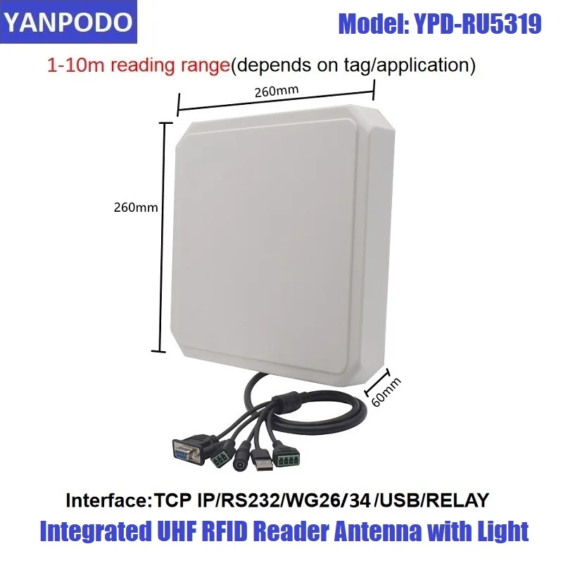 YANPODO UHF RFID Reader with Light RS232 WG26 10M built in 9dbi antenna free SDK for Vehicle Charge System and Personal Access