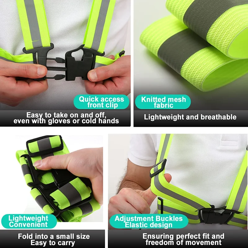 Destaque Correias Reflexivas Ajustável Segurança Vest Night Work Running Riding Clothing Vest Elastic Band Safety Jacket