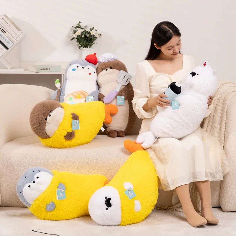 Fried Shrimp Seal Plush Pillows Lovely Cartoon Appease Sleeping Seals Stuffed Doll Role Playing Seal Plushies Toys Kids Gift