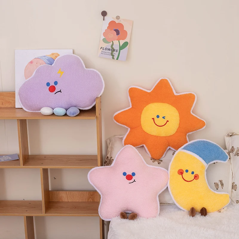 45cm Luna estrella sol juguetes de peluche suave relleno compañero para dormir almohada habitación coche decoración del hogar perro almohada de felpa silla cojín de felpa