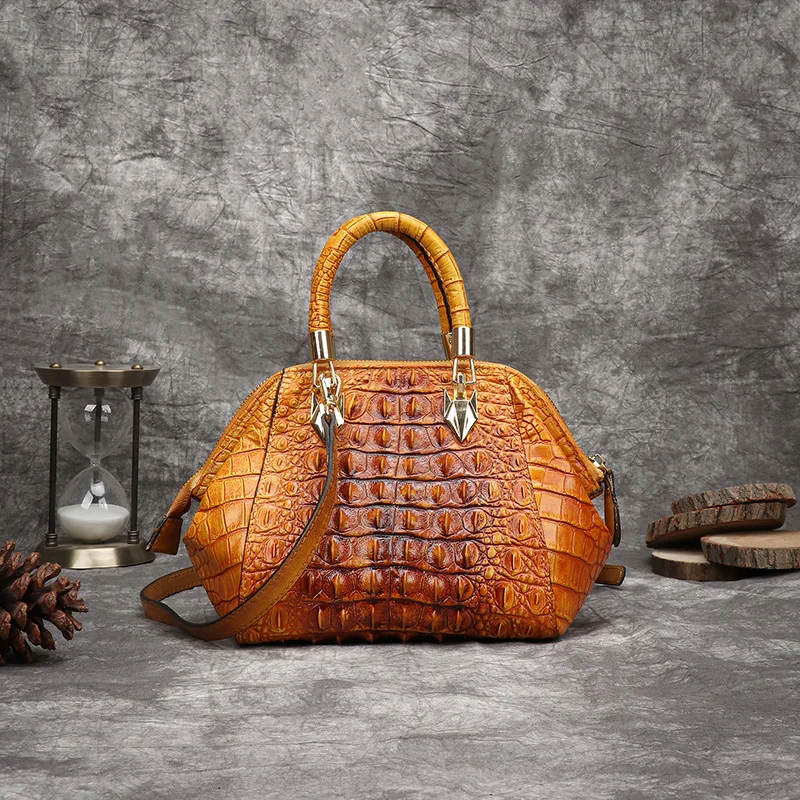 OYIXINGER Retro Women Bag Genuine Leather Top-handle Bags For Women Vintage Luxury Bag Ladies Hand Paint Alligator Shoulder Bags