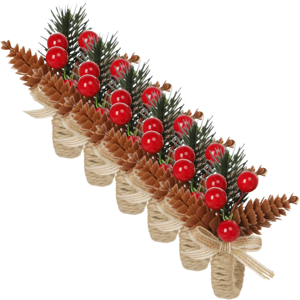 

6pcs Napkin Rings Imitation Berries Flax Table Decor For Christmas Party Wreath Holder Festive Tableware Accessories