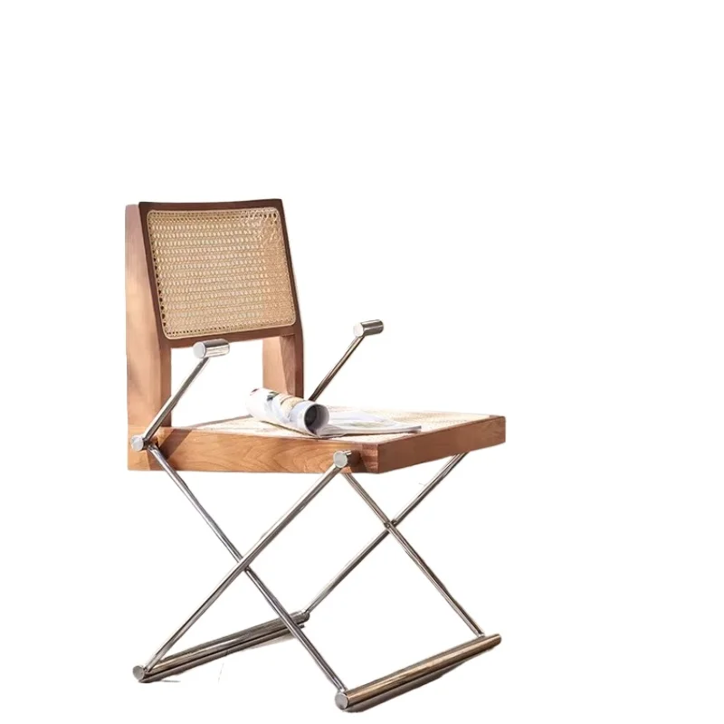 

Rattan chair, wabi-sabi medieval furnit ure, dining ch air, retro rattan solid wood leisure c hair